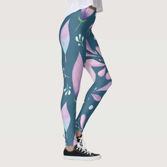 Pink Marble Leggings - Floral Yoga Pants Women (Right)