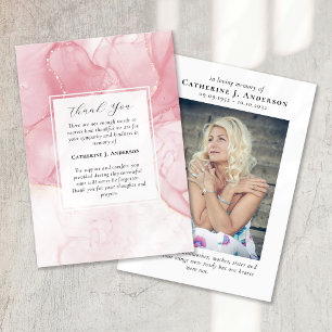 Pink Marble Memorial Photo Sympathy Funeral Thank You Card