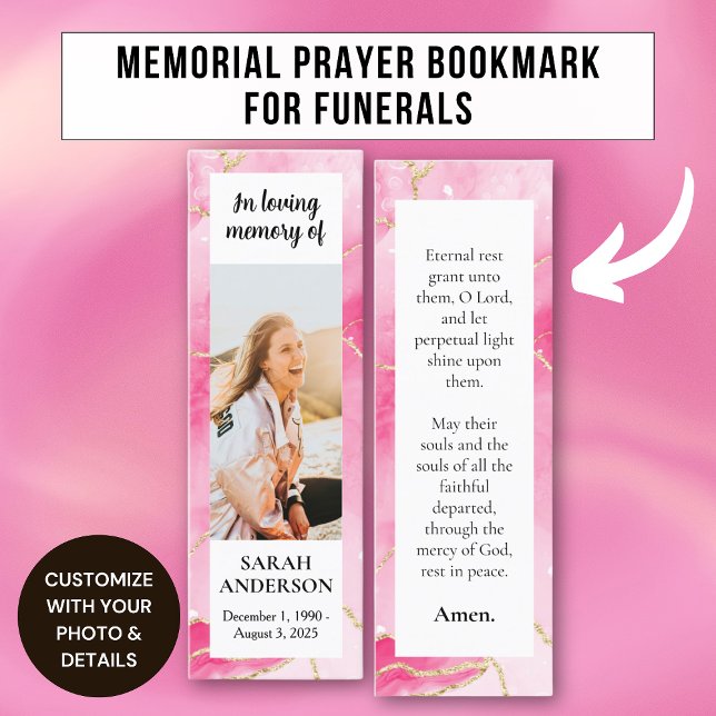 Pink Marble Memorial Prayer Custom Card Bookmark (Creator Uploaded)