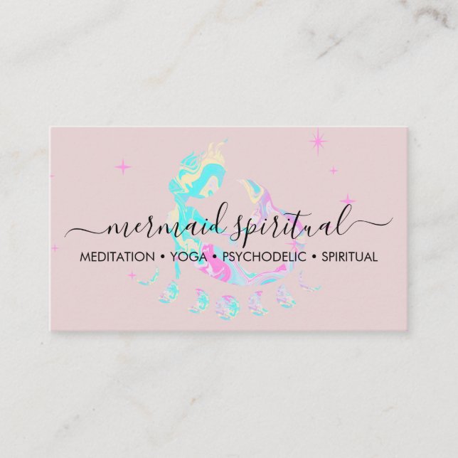 Pink marble Mermaid moon spiritual zodiac Business Card (Front)