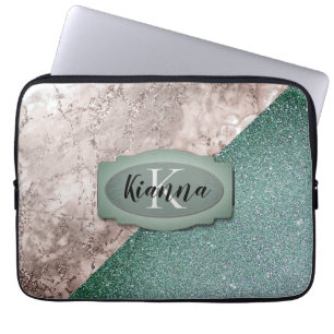 Pink Marble Minty Green Monogram              Laptop Sleeve