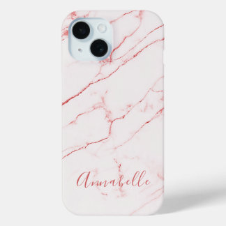 Pink marble Modern Stylish Monogram iPhone 15 Case