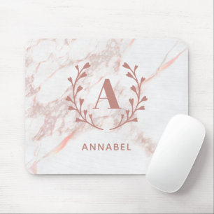 Pink Marble Monogram Any Initial & Name Custom  Mouse Pad
