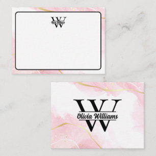Pink Marble Monogram Girly Modern Gold Glitter Card