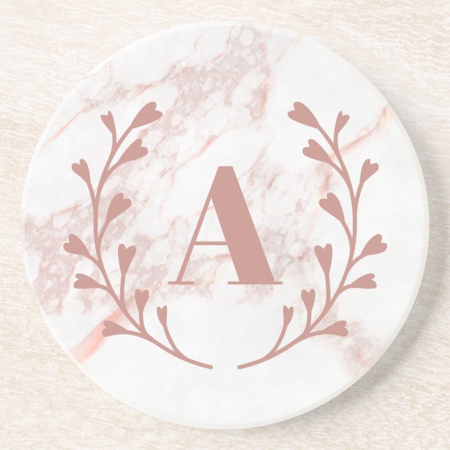 Pink Marble Monogram Initial & Name Custom Girls  Coaster (Front)