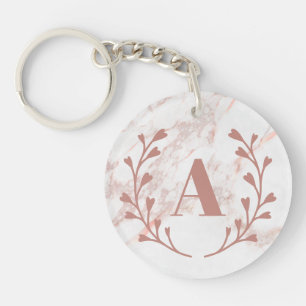 Pink Marble Monogram Initial & Name Custom Girls  Key Ring