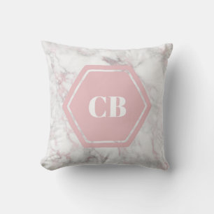 Pink Marble Monogram Initial Pillow