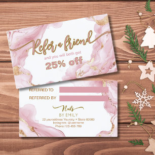 Pink Marble nail salon Referral Card