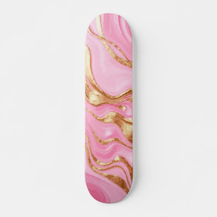 Pink Marble Paint with Gold Accents Swirl Abstract Skateboard