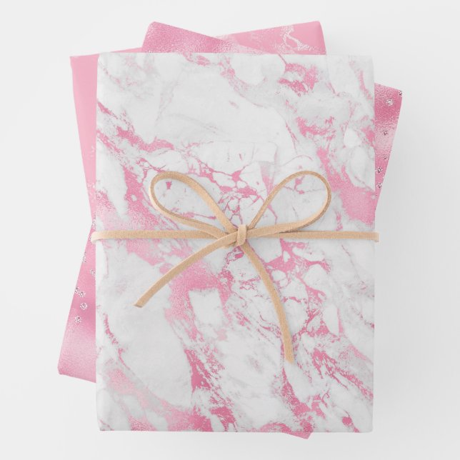 Pink Marble Pattern Wrapping Paper Sheet (In situ)