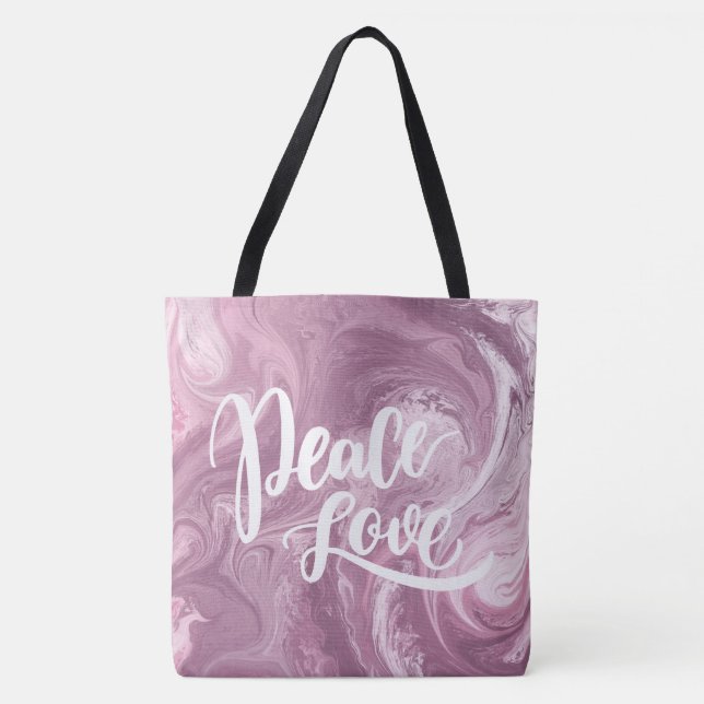 Pink Marble Peace Love Tote Bag (Front)