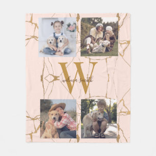 Pink Marble Personalised Photo Collage Monogram Fleece Blanket