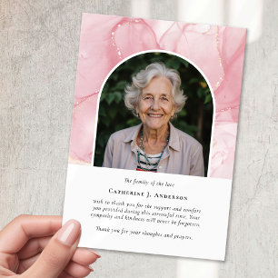 Pink Marble Photo Sympathy Funeral Memorial Thank You Card