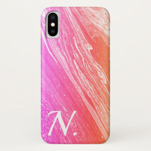 Pink Marble Polished Stone Imitation & Monogram iPhone X Case