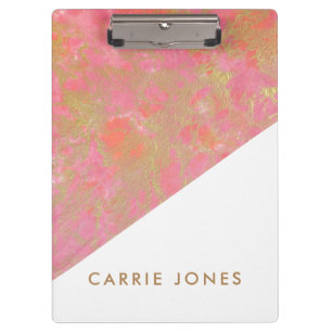 Pink Marble Pretty Gold Business Elegant Minimal Clipboard