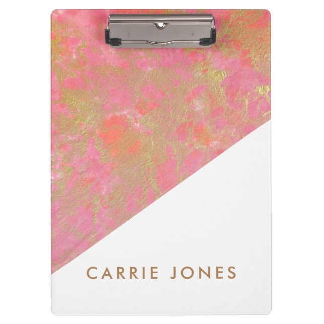 Pink Marble Pretty Gold Business Elegant Minimal Clipboard (Front)