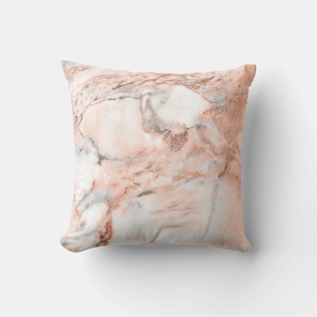 Pink Marble Print Throw Pillow, Swirl Print Cushion (Front)