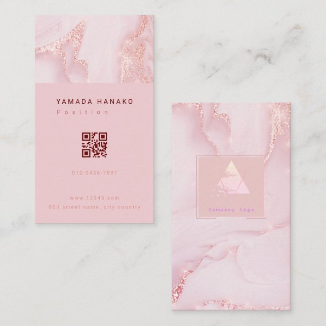 Pink marble QR business card (Front/Back)
