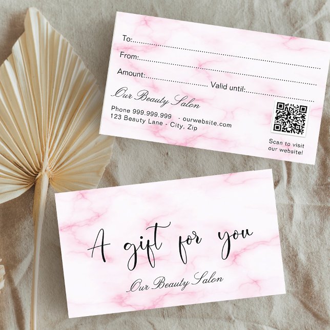Pink marble QR code business gift certificate (Creator Uploaded)