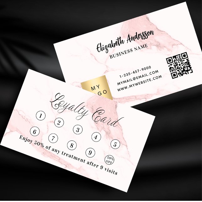 Pink marble qr code corporate logo loyalty card (Creator Uploaded)