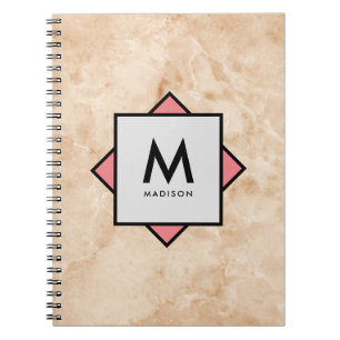 Pink Marble Rock Texture with Name and Monogram on Notebook