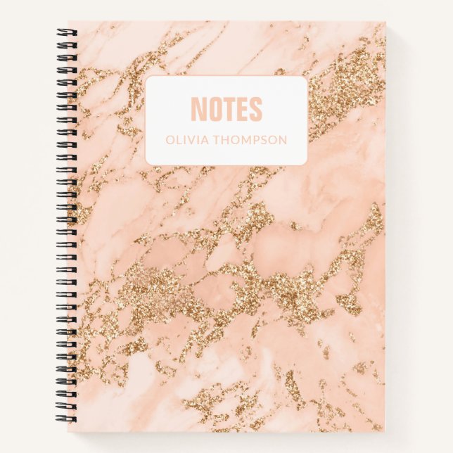 Pink Marble Rose Gold Personalised Composition Notebook (Front)