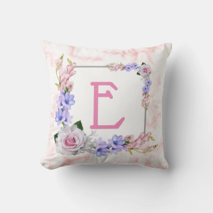 Pink Marble Rose Monogram Cushion