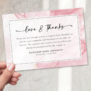 Pink Marble Script Sympathy Funeral Thank You Card
