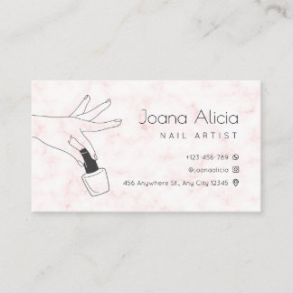 pink marble simple nail artist Business Card