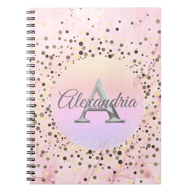 Pink Marble Speckled Monogram Notebook (Front)