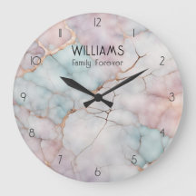 Pink Marble Stone Family Clocks Personalised
