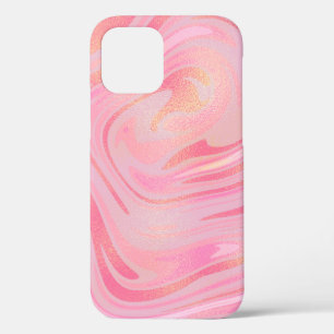 Pink Marble Swirl & Gold Glitter Pattern iPhone 12 Case