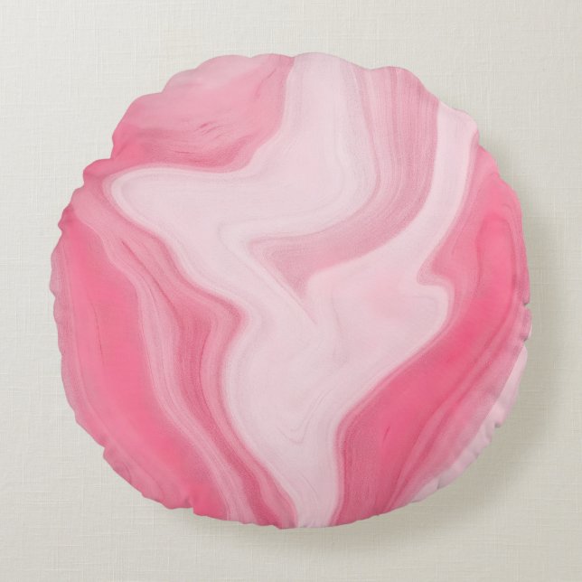 Pink Marble Swirl Pattern – Aesthetic Abstract  Round Cushion (Front)