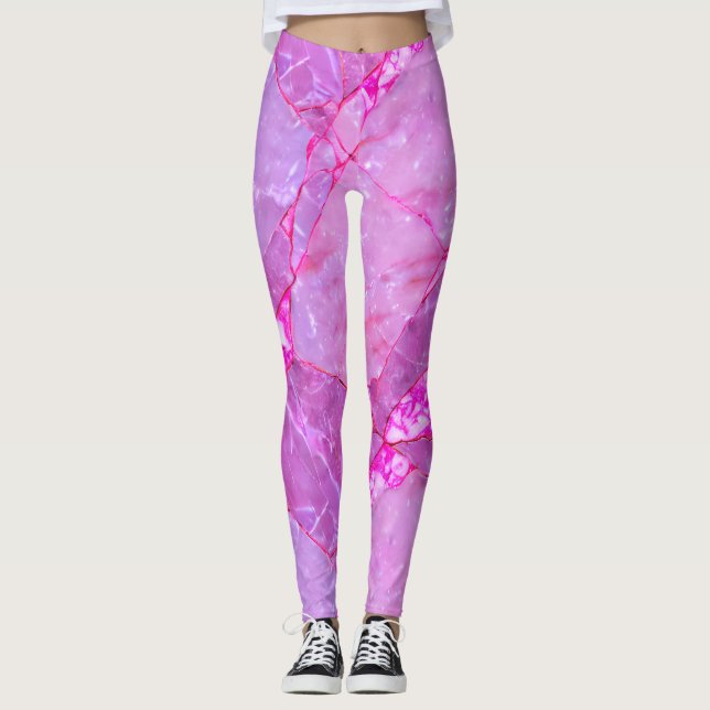 Pink Marble Texture, Marble Effect Leggings (Front)