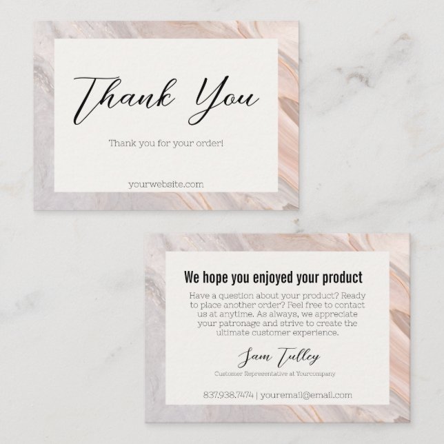 Pink Marble Thank You Customer Service Card (Front/Back)