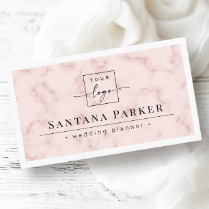 Pink marble white border elegant minimalist logo business card