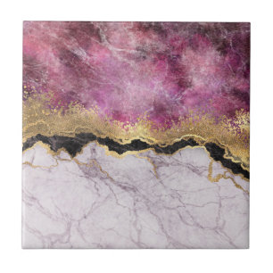 Pink Marble with Gold Pretty Ceramic Tile
