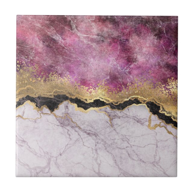 Pink Marble with Gold Pretty Ceramic Tile (Front)