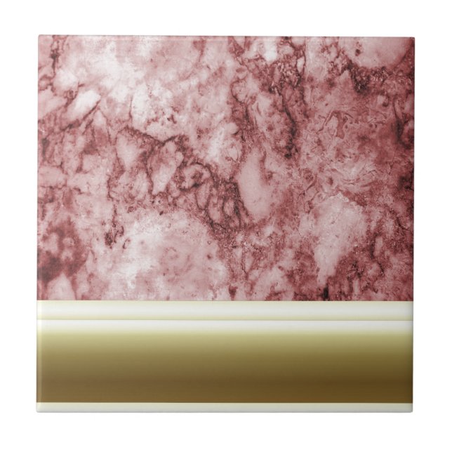Pink Marble with golden stripes Tile (Front)