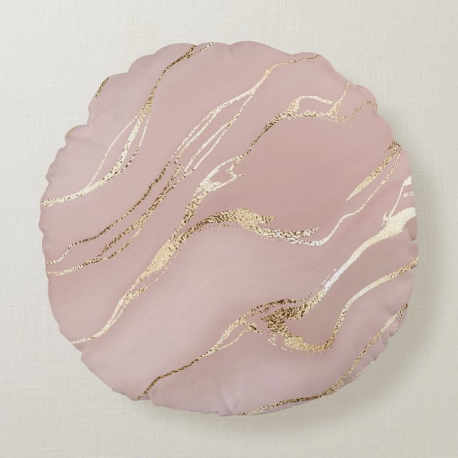 Pink marble with golden veins round cushion (Front)