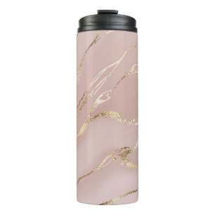 Pink marble with golden veins thermal tumbler