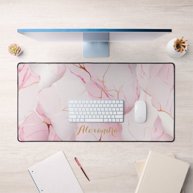 Pink Marble with Touch of Gold Desk Mat (Office 1)