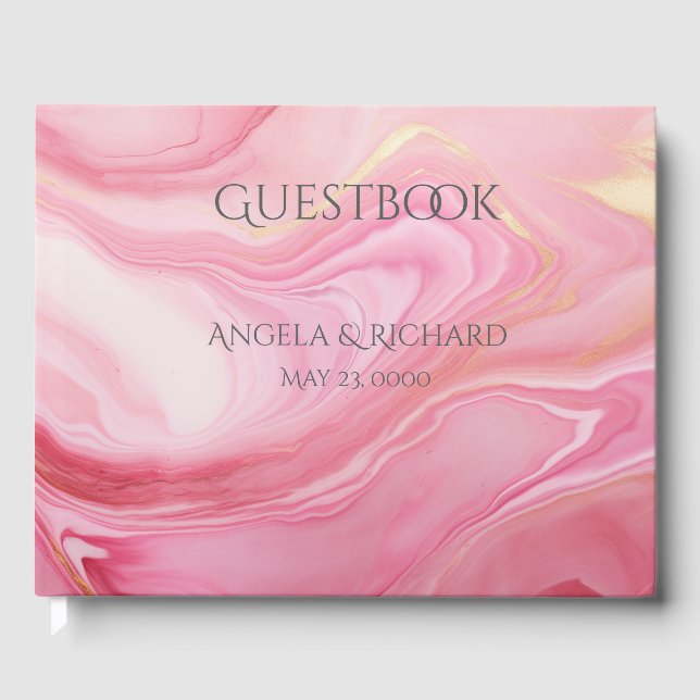 Pink marbled background guest book (Front)