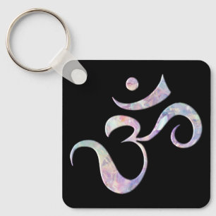 Pink Marbled Om  Key Ring