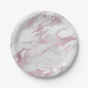 Pink Marbled Paper Plate