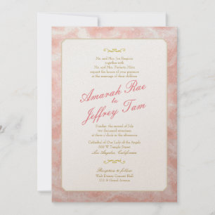 Pink Marbled Wedding Invitation Gold Coral