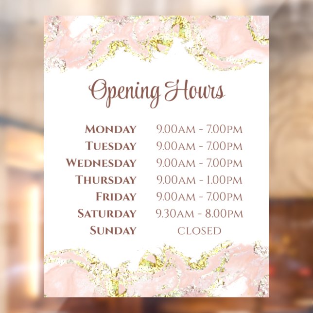 Pink marbling design opening hours window cling (Sheet 2)