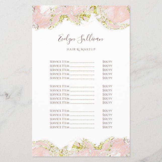 Pink marbling design price list flyer (Front)