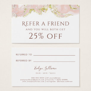 pink marbling design Referral Card