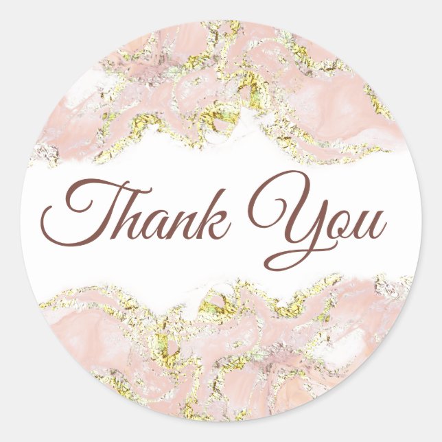 Pink marbling design thank you classic round sticker (Front)